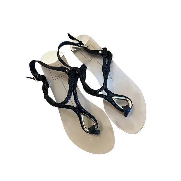 Dolce Vita Womens Black and Gold Braided Leather Gladiator Sandals 7 - Picture 2 of 6